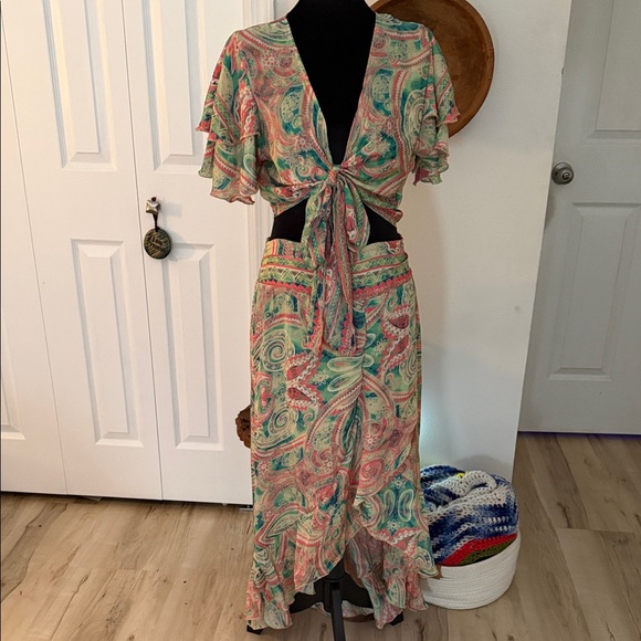 India Boutique Dresses & Skirts - India Boutique Pink & Teal Paisley High-Low 2 Piece Dress